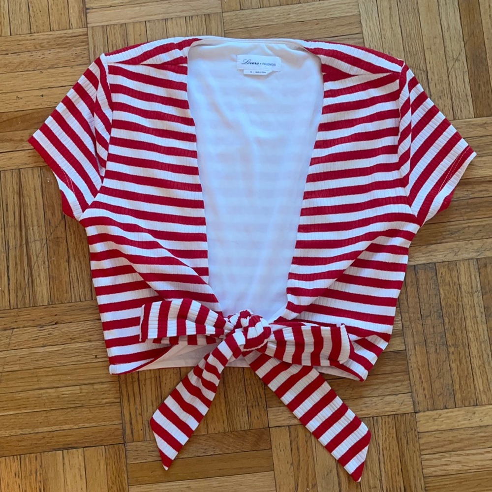 LOVERS + FRIENDS red and white striped crop top
